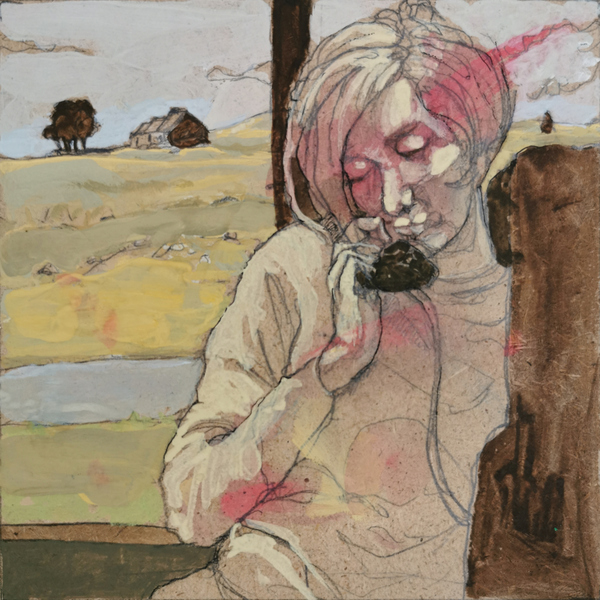 appel téléphonique - 13x13 - tempera